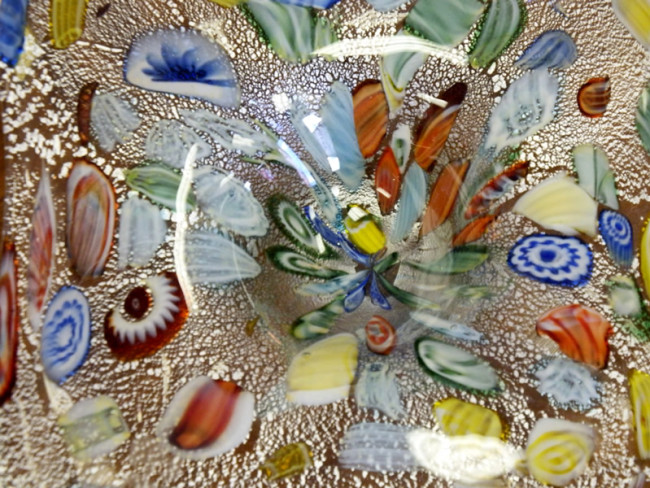 Closeup of millefiori glass bowl